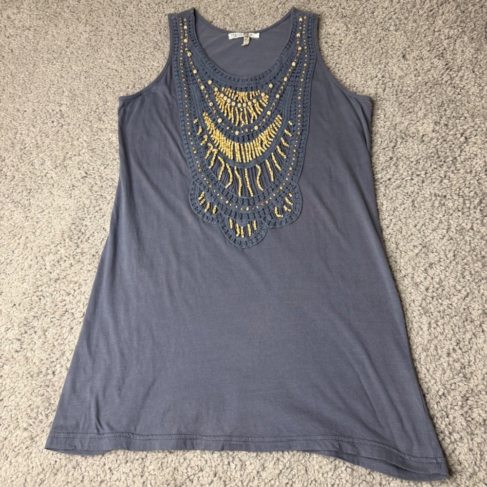 Motto Gray Beaded Crochet Bib Tank Top Womens Large Cotton Boho Sleeveless M6560